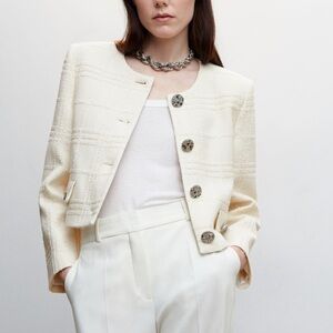Mango Cream Textured Blazer